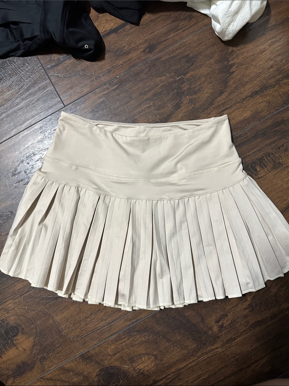 Pleated Mini Skirt in Light Beige - Women's Skirt